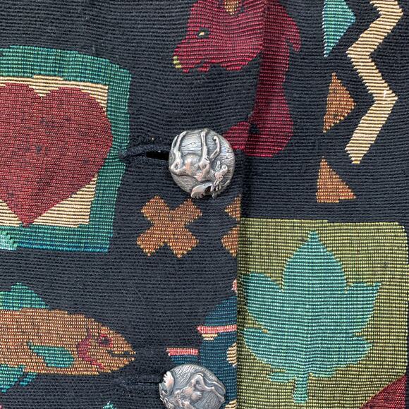 Vintage Deborah Murray Tapestry Jacket Moose Fish Hearts Northwest Size M - Picture 4 of 7
